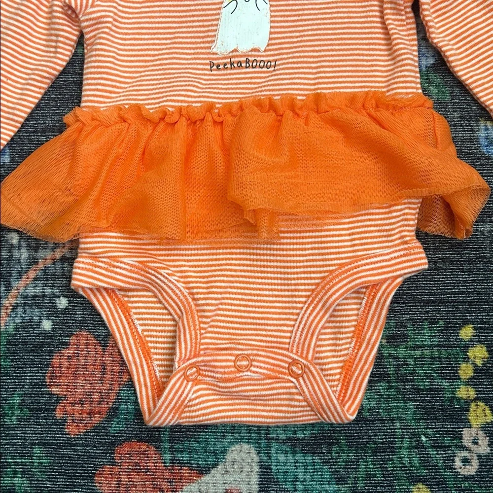 Carter’s Halloween Peekaboo Ghost Striped Tutu Onesie, Size 3 Months